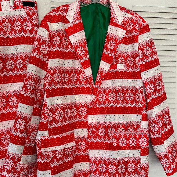 Mens LIFE OF THE PARTY Sz XL Red & White Christmas Jacket and Pants Suit FUN - Picture 3 of 13